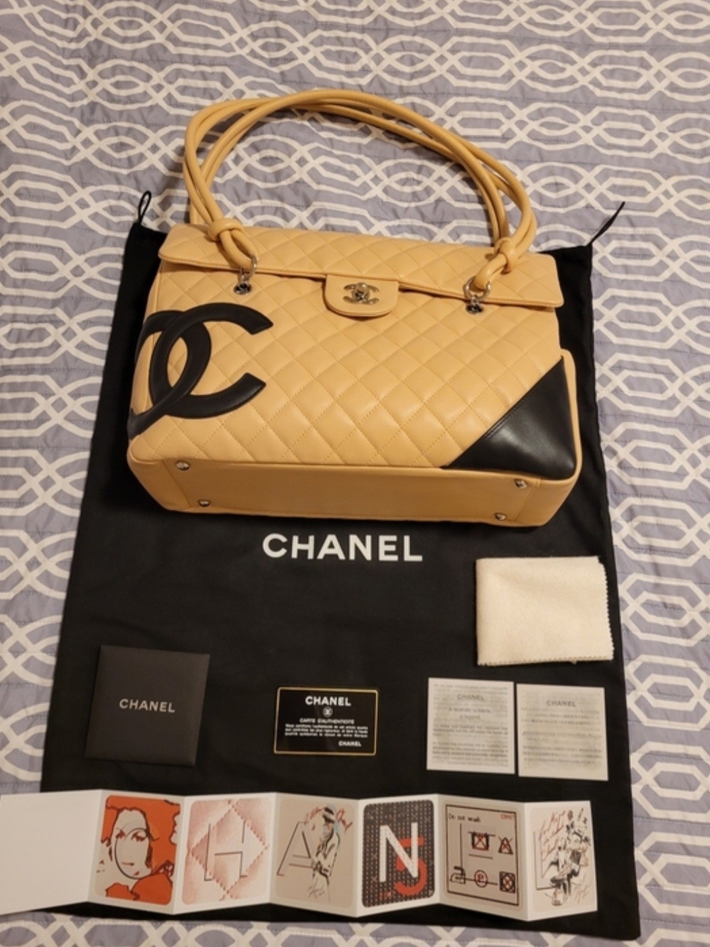 Brand New Authentic Vintage Chanel Cambon CC Women's Flap Bag - Beige & Black